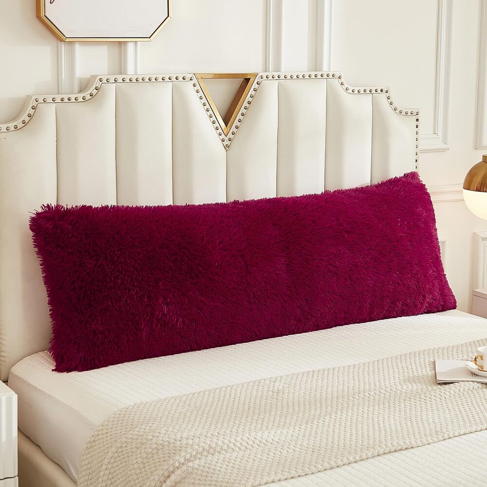 9160 Shaggy Fluffy Faux Fur Body Pillow Cover 21"x54" Button Closure Velvet